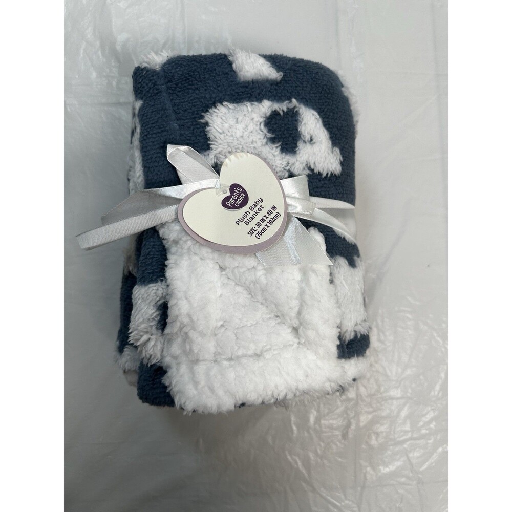 Parents Choice Blue White Elephant  Plush Baby Blanket 30 X 40 New